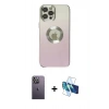 MARSİLYAN™- iPhone 12 Pro Kılıf Kutup Yansıma Özel Seri - Siyah 3D Antistatik Cam Ekran Koruyucu + Neon Fosforlu Kamera Lens - BZ