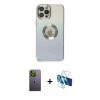 MARSİLYAN™- iPhone 12 Pro Kılıf Kutup Yansıma Özel Seri - Siyah 3D Antistatik Cam Ekran Koruyucu + Neon Fosforlu Kamera Lens - YL