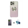 MARSİLYAN™- iPhone 12 Pro Kılıf Kutup Yansıma Özel Seri - Siyah 3D Antistatik Cam Ekran Koruyucu + Neon Fosforlu Kamera Lens - YL
