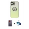 MARSİLYAN™- iPhone 12 Pro Kılıf Kutup Yansıma Özel Seri - Siyah 3D Antistatik Cam Ekran Koruyucu + Neon Fosforlu Kamera Lens - TU