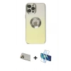 MARSİLYAN™- iPhone 12 Pro Kılıf Kutup Yansıma Özel Seri - Siyah 3D Antistatik Cam Ekran Koruyucu + Rainbow Kamera Lens Koruma Cam - GD