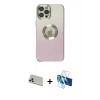 MARSİLYAN™- iPhone 12 Pro Kılıf Kutup Yansıma Özel Seri - Siyah 3D Antistatik Cam Ekran Koruyucu + Rainbow Kamera Lens Koruma Cam - GD