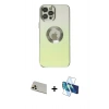 MARSİLYAN™- iPhone 12 Pro Kılıf Kutup Yansıma Özel Seri - Siyah 3D Antistatik Cam Ekran Koruyucu + Rainbow Kamera Lens Koruma Cam - GD
