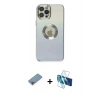 MARSİLYAN™- iPhone 12 Pro Kılıf Kutup Yansıma Özel Seri - Siyah 3D Antistatik Cam Ekran Koruyucu + Shine Kamera Lens Koruma Cam - GI