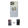 MARSİLYAN™- iPhone 12 Pro Kılıf Kutup Yansıma Özel Seri - Siyah 3D Antistatik Hayalet Cam Ekran Koruyucu + Neon Fosforlu Kamera Lens - TU