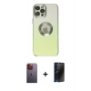 MARSİLYAN™- iPhone 12 Pro Kılıf Kutup Yansıma Özel Seri - Siyah 3D Antistatik Hayalet Cam Ekran Koruyucu + Neon Fosforlu Kamera Lens - TU