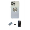 MARSİLYAN™- iPhone 12 Pro Kılıf Kutup Yansıma Özel Seri - Siyah 3D Antistatik Hayalet Cam Ekran Koruyucu + Metal Kamera Lens Koruma Cam - MR