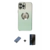 MARSİLYAN™- iPhone 12 Pro Kılıf Kutup Yansıma Özel Seri - Siyah 3D Antistatik Hayalet Cam Ekran Koruyucu + Metal Kamera Lens Koruma Cam - AKYL