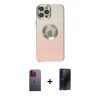 MARSİLYAN™- iPhone 12 Pro Kılıf Kutup Yansıma Özel Seri - Siyah 3D Antistatik Hayalet Cam Ekran Koruyucu + Neon Fosforlu Kamera Lens - TU