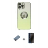 MARSİLYAN™- iPhone 12 Pro Kılıf Kutup Yansıma Özel Seri - Siyah 3D Antistatik Hayalet Cam Ekran Koruyucu + Metal Kamera Lens Koruma Cam - MR