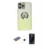 MARSİLYAN™- iPhone 12 Pro Kılıf Kutup Yansıma Özel Seri - Siyah 3D Antistatik Hayalet Cam Ekran Koruyucu + Renkli Kamera Lens Koruma Cam - MI