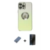 MARSİLYAN™- iPhone 12 Pro Kılıf Kutup Yansıma Özel Seri - Siyah 3D Antistatik Hayalet Cam Ekran Koruyucu + Metal Kamera Lens Koruma Cam - AKYL