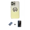 MARSİLYAN™- iPhone 12 Pro Kılıf Kutup Yansıma Özel Seri - Siyah 3D Antistatik Hayalet Cam Ekran Koruyucu + Metal Kamera Lens Koruma Cam - AKYL