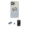 MARSİLYAN™- iPhone 12 Pro Kılıf Kutup Yansıma Özel Seri - Siyah 3D Antistatik Hayalet Cam Ekran Koruyucu + Renkli Kamera Lens Koruma Cam - MI