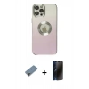 MARSİLYAN™- iPhone 12 Pro Kılıf Kutup Yansıma Özel Seri - Siyah 3D Antistatik Hayalet Cam Ekran Koruyucu + Metal Kamera Lens Koruma Cam - MR