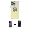 MARSİLYAN™- iPhone 12 Pro Kılıf Kutup Yansıma Özel Seri - Siyah 3D Antistatik Hayalet Cam Ekran Koruyucu + Neon Fosforlu Kamera Lens - TU