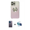 MARSİLYAN™- iPhone 12 Pro Kılıf Kutup Yansıma Özel Seri - Siyah 3D Antistatik Seramik Nano Ekran Koruyucu + Neon Fosforlu Kamera Lens - MI