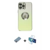 MARSİLYAN™- iPhone 12 Pro Kılıf Kutup Yansıma Özel Seri - Siyah 3D Antistatik Seramik Nano Ekran Koruyucu + Gökkuşağı Shine Kamera Lens Koruma Cam