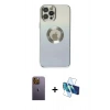 MARSİLYAN™- iPhone 12 Pro Kılıf Kutup Yansıma Özel Seri - Siyah 3D Antistatik Seramik Nano Ekran Koruyucu + Neon Fosforlu Kamera Lens - SI