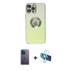 MARSİLYAN™- iPhone 12 Pro Kılıf Kutup Yansıma Özel Seri - Siyah 3D Antistatik Seramik Nano Ekran Koruyucu + Neon Fosforlu Kamera Lens - MI