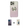 MARSİLYAN™- iPhone 12 Pro Kılıf Kutup Yansıma Özel Seri - Siyah 6D Mat Seramik Hayalet Nano Ekran Koruyucu + Mavi Neon Fosforlu Kamera Lens