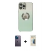 MARSİLYAN™- iPhone 12 Pro Kılıf Kutup Yansıma Özel Seri - Siyah 6D Mat Seramik Hayalet Nano Ekran Koruyucu + Mavi Neon Fosforlu Kamera Lens