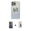 MARSİLYAN™- iPhone 12 Pro Kılıf Kutup Yansıma Özel Seri - Siyah 6D Mat Seramik Hayalet Nano Ekran Koruyucu + Neon Fosforlu Kamera Lens - YL