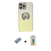 MARSİLYAN™- iPhone 12 Pro Kılıf Kutup Yansıma Özel Seri - Siyah Polymer Nano Ekran Koruyucu + Gökkuşağı Shine Kamera Lens Koruma Cam
