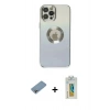 MARSİLYAN™- iPhone 12 Pro Kılıf Kutup Yansıma Özel Seri - Siyah Polymer Nano Ekran Koruyucu + Gökkuşağı Shine Kamera Lens Koruma Cam