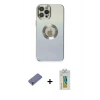 MARSİLYAN™- iPhone 12 Pro Kılıf Kutup Yansıma Özel Seri - Siyah Polymer Nano Ekran Koruyucu + Gold Metal Kamera Lens Koruma Cam