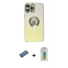 MARSİLYAN™- iPhone 12 Pro Kılıf Kutup Yansıma Özel Seri - Siyah Polymer Nano Ekran Koruyucu + Gold Shine Kamera Lens Koruma Cam