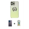 MARSİLYAN™- iPhone 12 Pro Kılıf Kutup Yansıma Özel Seri - Siyah Polymer Nano Ekran Koruyucu + Neon Fosforlu Kamera Lens - MI