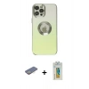 MARSİLYAN™- iPhone 12 Pro Kılıf Kutup Yansıma Özel Seri - Siyah Polymer Nano Ekran Koruyucu + Renkli Kamera Lens Koruma Cam - SI