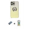 MARSİLYAN™- iPhone 12 Pro Kılıf Kutup Yansıma Özel Seri - Siyah Polymer Nano Ekran Koruyucu + Siyah Shine Kamera Lens Koruma Cam