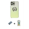 MARSİLYAN™- iPhone 12 Pro Kılıf Kutup Yansıma Özel Seri - Siyah Polymer Nano Ekran Koruyucu + Siyah Shine Kamera Lens Koruma Cam