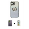 MARSİLYAN™- iPhone 12 Pro Kılıf Kutup Yansıma Özel Seri - Siyah Polymer Nano Ekran Koruyucu + Neon Fosforlu Kamera Lens - YL