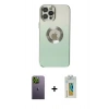 MARSİLYAN™- iPhone 12 Pro Kılıf Kutup Yansıma Özel Seri - Siyah Polymer Nano Ekran Koruyucu + Neon Fosforlu Kamera Lens - YL