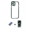 MARSİLYAN™- iPhone 12 Pro Kılıf Nova Asil Özel Seri - Şeffaf 360 Full Body Arka Koruyucu + Açık Yeşil Metal Kamera Lens Koruma Cam