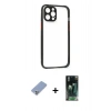 MARSİLYAN™- iPhone 12 Pro Kılıf Nova Asil Özel Seri - Şeffaf 360 Full Body Arka Koruyucu + Koyu Yeşil Metal Kamera Lens Koruma Cam