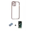MARSİLYAN™- iPhone 12 Pro Kılıf Nova Asil Özel Seri - Şeffaf 360 Full Body Arka Koruyucu + Pembe Shine Kamera Lens Koruma Cam