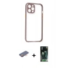 MARSİLYAN™- iPhone 12 Pro Kılıf Nova Asil Özel Seri - Şeffaf 360 Full Body Arka Koruyucu + Turuncu Renkli Kamera Lens Koruma Cam