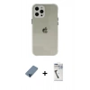 MARSİLYAN™- iPhone 12 Pro Kılıf Nova Asil Özel Seri - Şeffaf Uv Polymer Nano Ekran Koruyucu + Metal Kamera Lens Koruma Cam - MI