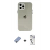 MARSİLYAN™- iPhone 12 Pro Kılıf Nova Asil Özel Seri - Şeffaf Uv Polymer Nano Ekran Koruyucu + Metal Kamera Lens Koruma Cam - KUYL
