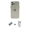 MARSİLYAN™- iPhone 12 Pro Kılıf Nova Asil Özel Seri - Şeffaf Uv Polymer Nano Ekran Koruyucu + Metal Kamera Lens Koruma Cam - KI