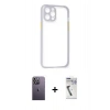 MARSİLYAN™- iPhone 12 Pro Kılıf Nova Asil Özel Seri - Şeffaf Uv Polymer Nano Ekran Koruyucu + Neon Fosforlu Kamera Lens - BZ