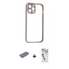 MARSİLYAN™- iPhone 12 Pro Kılıf Nova Asil Özel Seri - Şeffaf Uv Polymer Nano Ekran Koruyucu + Renkli Kamera Lens Koruma Cam - PE