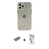 MARSİLYAN™- iPhone 12 Pro Kılıf Nova Asil Özel Seri - Şeffaf Uv Polymer Nano Ekran Koruyucu + Renkli Kamera Lens Koruma Cam - PE