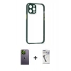 MARSİLYAN™- iPhone 12 Pro Kılıf Nova Asil Özel Seri - Şeffaf Uv Polymer Nano Ekran Koruyucu + Neon Fosforlu Kamera Lens - YL