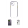 MARSİLYAN™- iPhone 12 Pro Kılıf Nova Asil Özel Seri - Şeffaf Uv Polymer Nano Ekran Koruyucu + Neon Fosforlu Kamera Lens - YL
