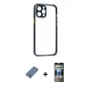 MARSİLYAN™- iPhone 12 Pro Kılıf Nova Asil Özel Seri - Siyah 34D Hayalet Izgaralı Cam + Metal Kamera Lens Koruma Cam - AKYL
